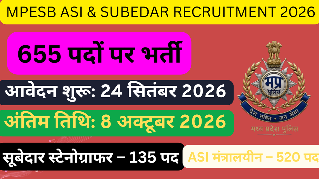 MP ASI Steno Vacancy 2026 – 655 पदों पर भर्ती