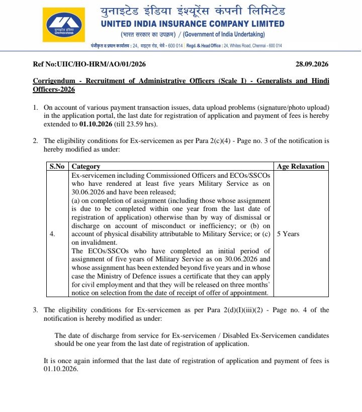 UIIC AO Last Date Extended 2026 225 Posts