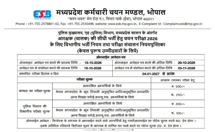  MP Police Constable Driver Bharti 2026 Recruitment Notification